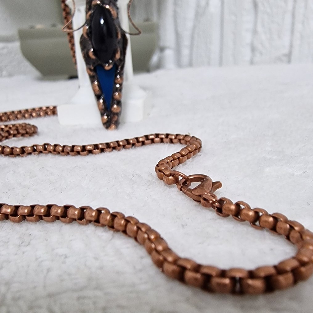 蓝玛瑙、黑曜石与紫水晶 手工三月亮吊坠——铜电镀- 40 g - (1) #2.1