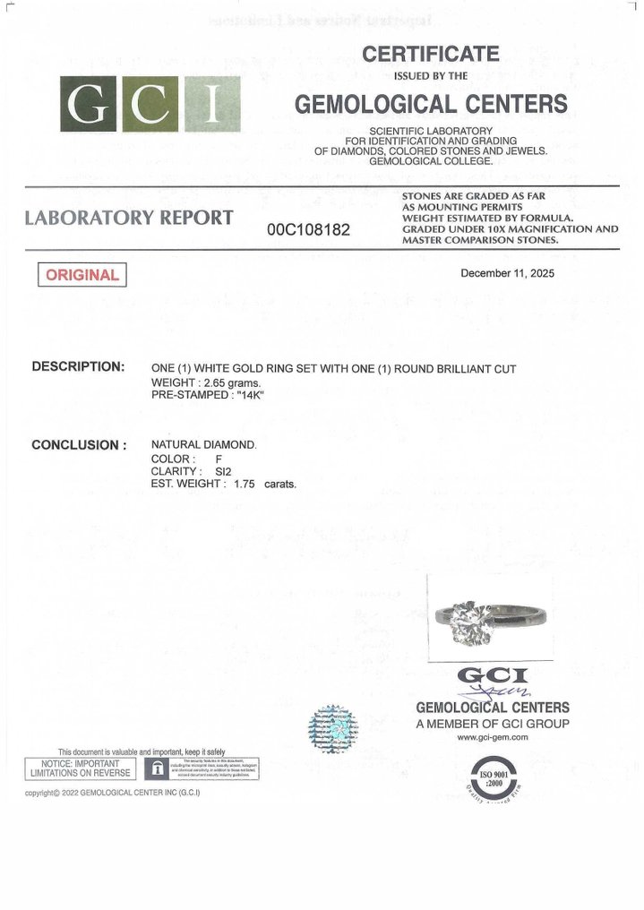 没有保留价 - 订婚戒指 - 14K包金 白金 - 1.75ct. tw. 钻石 (天然) #2.1