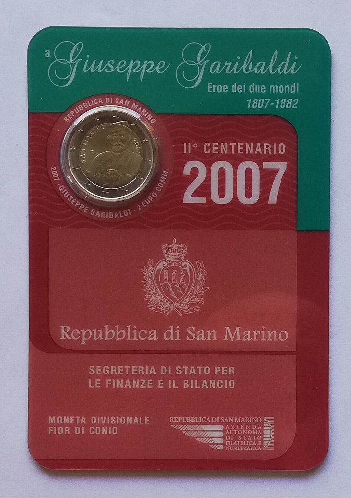 San Marino. 2 Euro 2007/2009 "Garibaldi" + "Creatività e Innovazione" (2 coins)  (Sin precio de reserva) #3.2