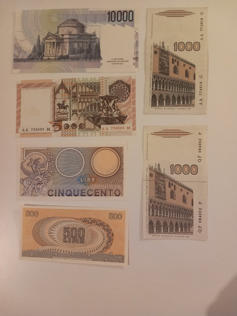 Italy. - 10.000 + 5.000 + 2 x 500 + 2 x 1.000 Lire - anni vari  (No reserve price) #3.2
