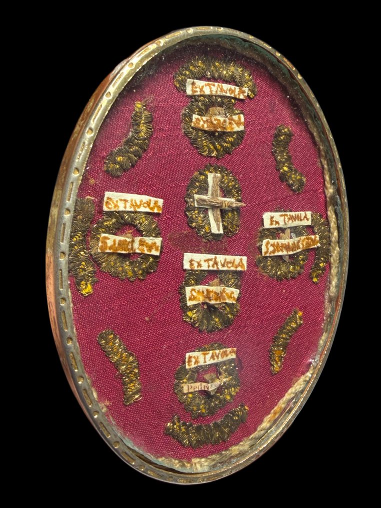 Reliquary - Ottone d'orato, Glass, Textile - 1800-1850 - Holy Cross of Our Lord Jesus Christ + 5 relics #1.0