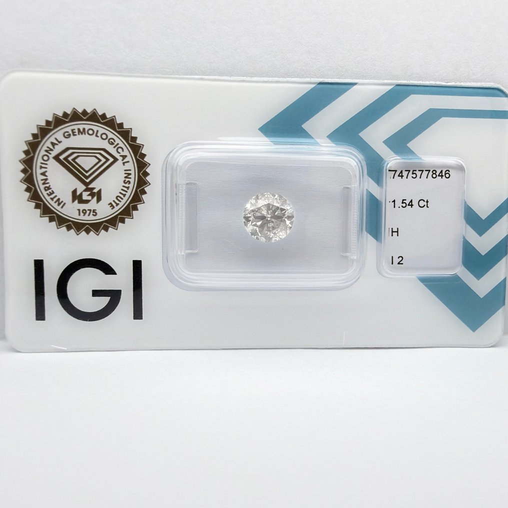 No reserve price - 1 pcs Diamond  (Natural)  - 1.54 ct - Round - H - I2 - International Gemological Institute (IGI) #4.3
