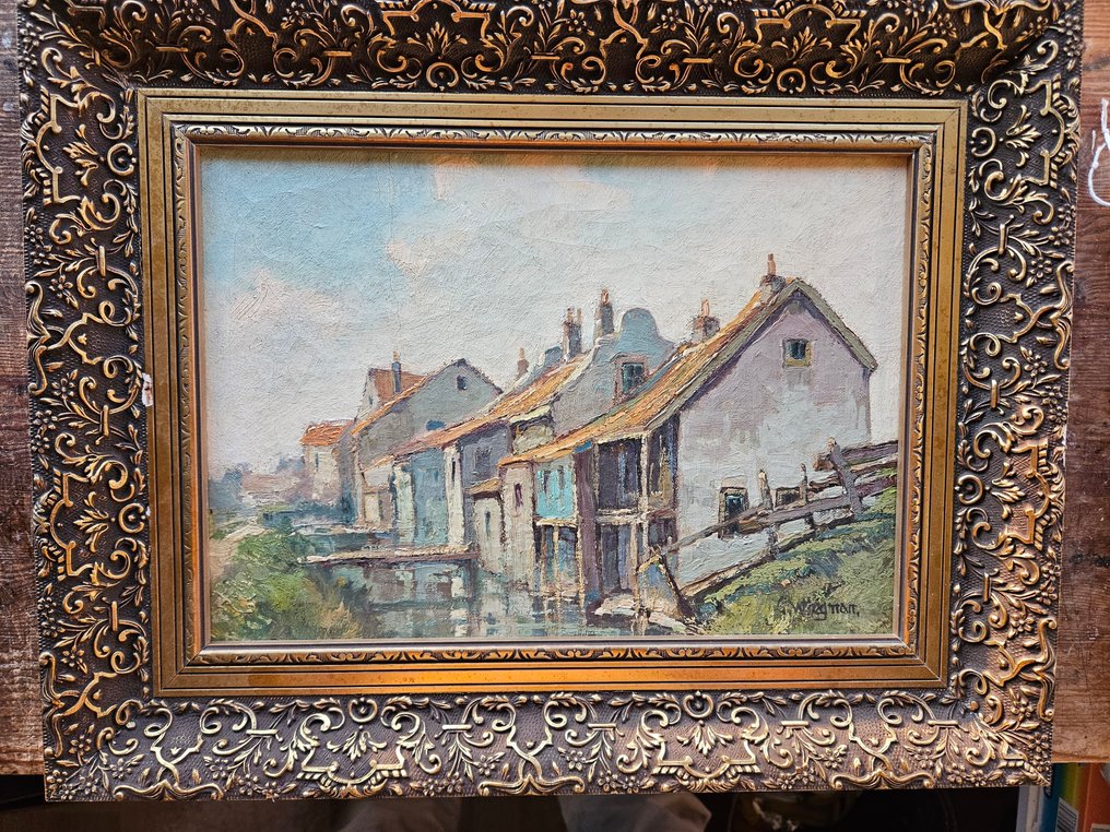 Gerard Wiegman (1875-1964) - Schitterend Hollands impressionistisch landschap net dijkhuisjes #1.0