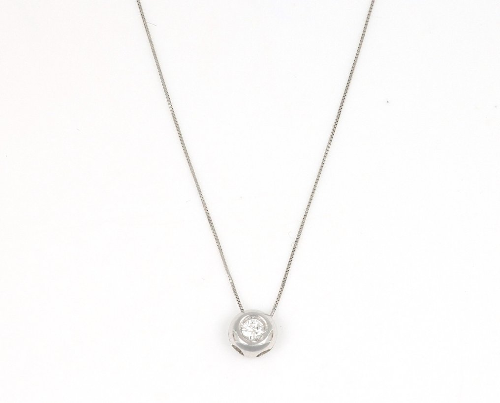 没有保留价 - 吊坠项链 - 18K包金 白金 -  0.10ct. tw. 钻石 (天然)  #1.0
