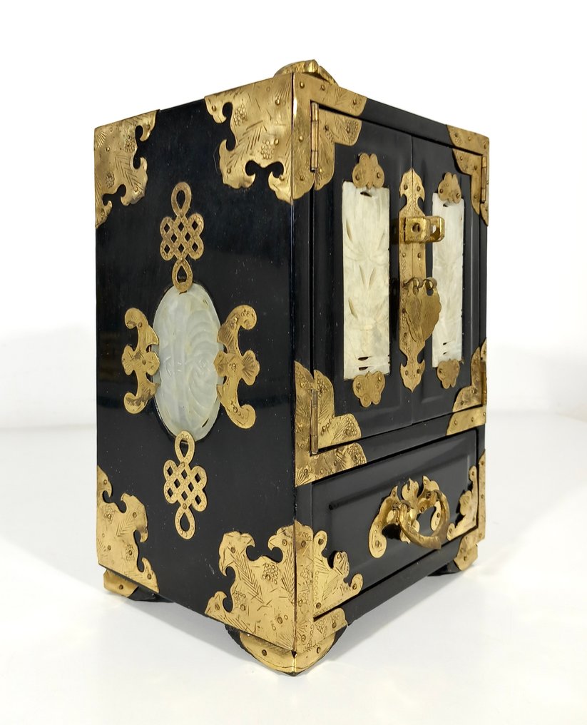 Smykkeskrin - Træ, Giada, Messing - vintage kunstnerisk skab #4.3