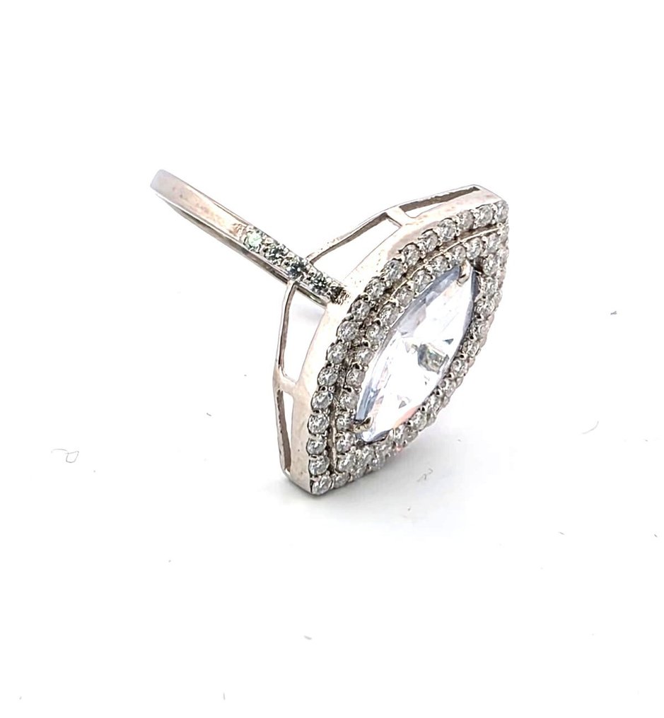 沒有保留價 - 戒指 - 18 克拉 白金 海藍寶石 - 鉆石 #2.1