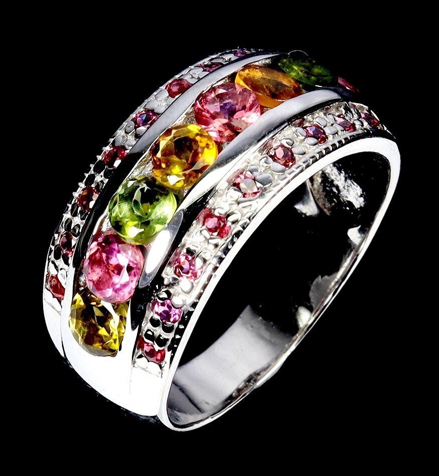 No reserve price - Ring Silver Tourmaline - Garnet #1.0