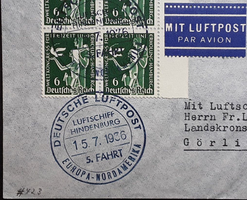 德意志帝國  - 2份Zeppelin文件 - Olimpiafahrt 1936 / 5份北美航行 1936 #4.3