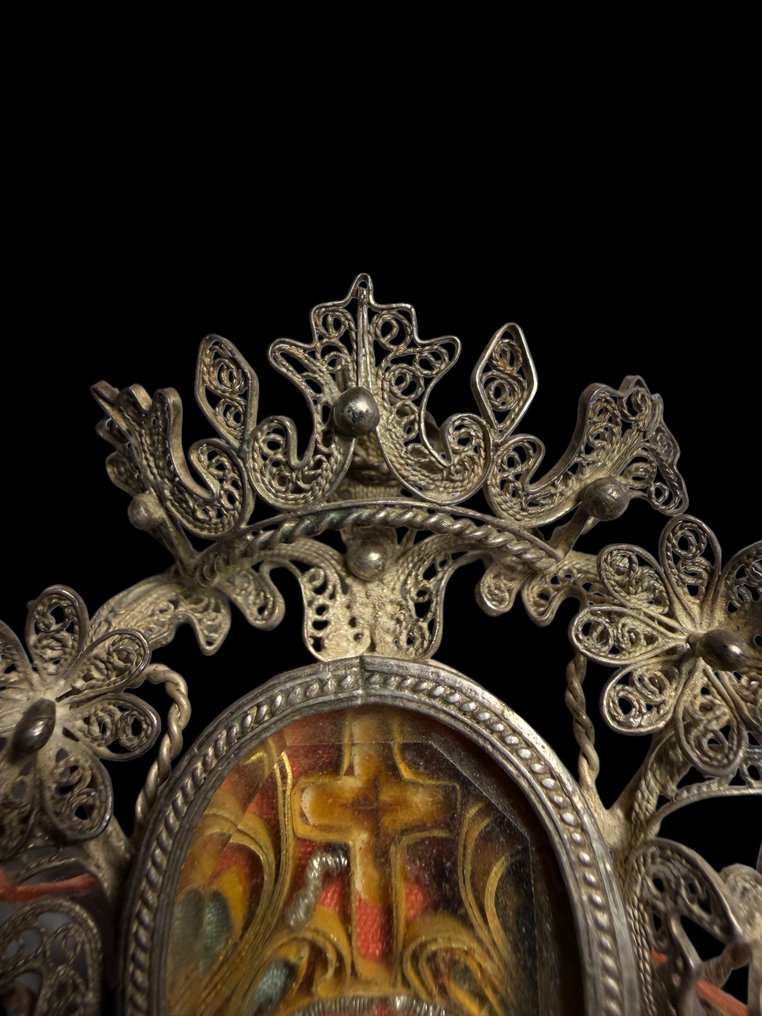 Relikvieskrin - Sølv, Bergkrystall, Tekstil - 1800-1850 - Santa Croce di Nostro Signore Gesù Cristo - Fra sløret til Den Velsignede Jomfru Maria #4.3