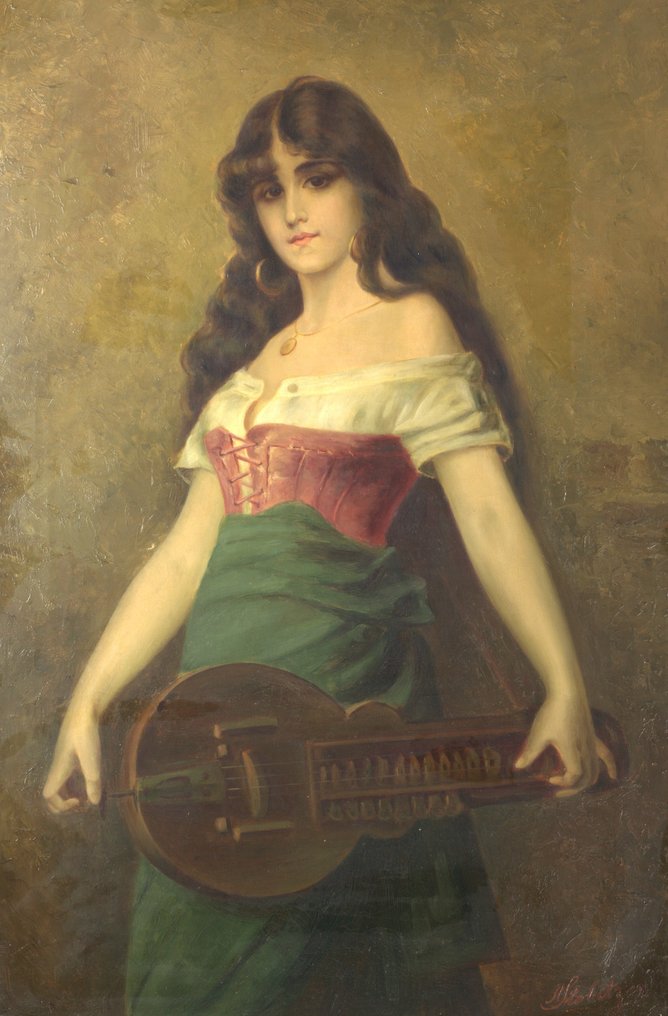 Anna Stobitzer (1876-1948) - Junge Frau mit Drehleier - NO RESERVE #1.0