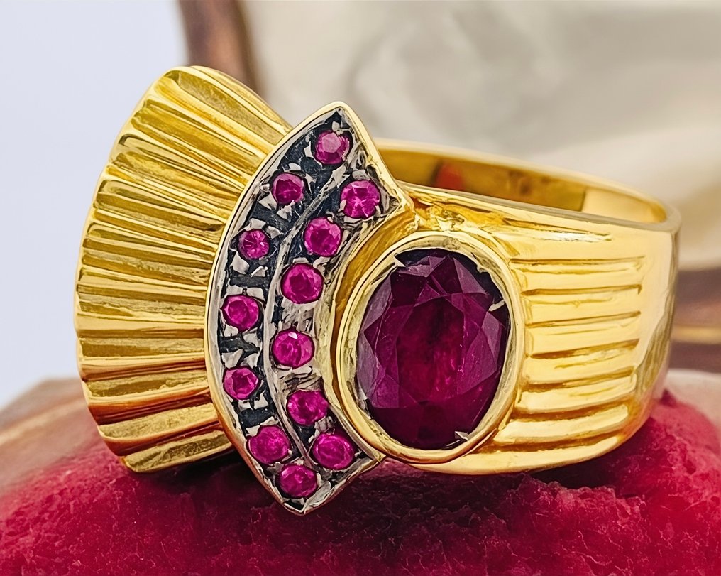 没有保留价 - 戒指 - 9 kt. 黄金, 银 红宝石 #2.1