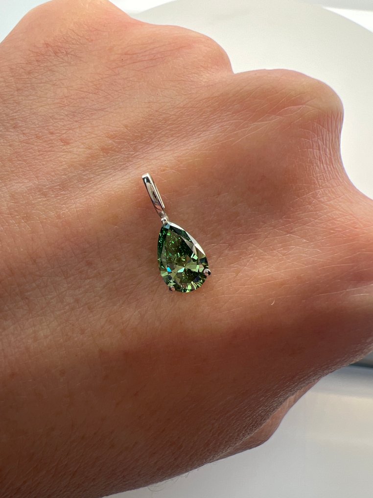 没有保留价 - 吊坠 - 14K包金 白金 - 1.00ct. tw. 绿色 钻石 (彩色实验室培育钻石) #3.2