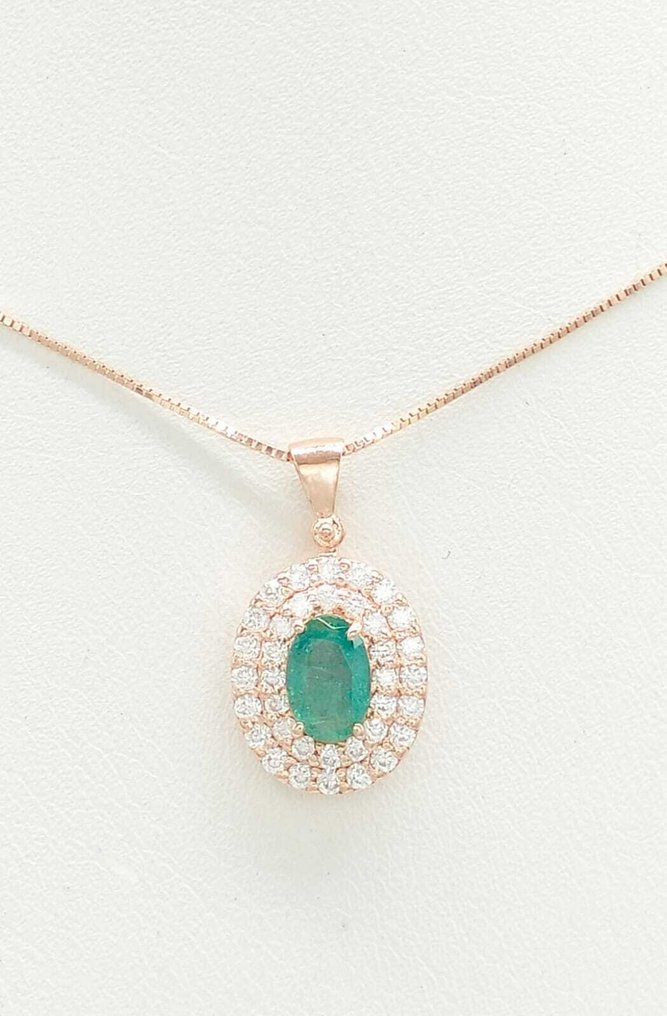 χωρίς τιμή ασφαλείας - Κολιέ με μενταγιόν - 14 καράτια Ροζ χρυσό Σμαράγδι - Διαμάντι #3.2
