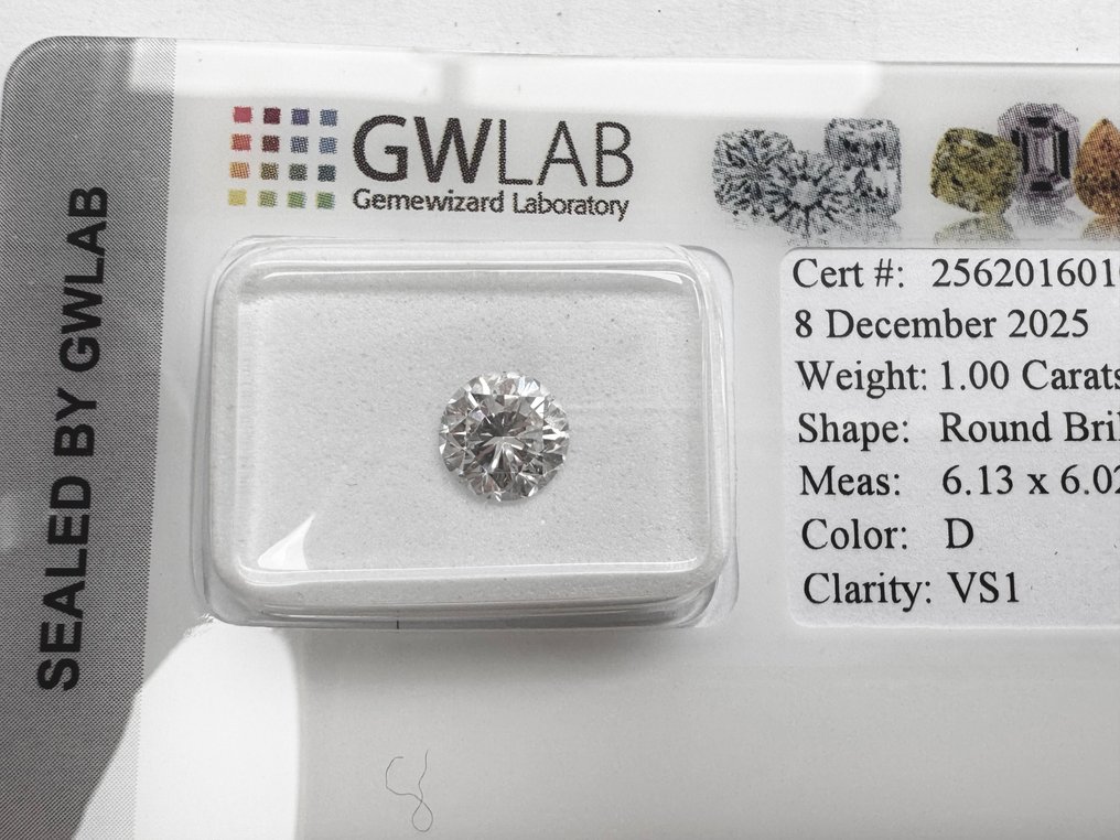 1 pcs Timantti  (Luonnollinen)  - 1.00 ct - Pyöreä - D (väritön) - VS1 - Gemewizardin gemologinen laboratorio (GWLab) #2.1