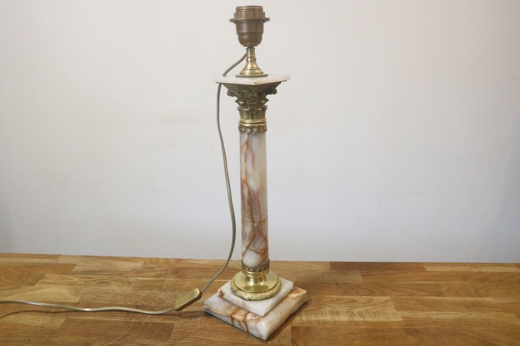 Επιτραπέζιο φωτιστικό - Μάρμαρο, Ορείχαλκος - Λάμπα στήλη σε όνυχα και μπρούντζο – Νεοκλασικό στυλ / Κορινθιακό #4.3