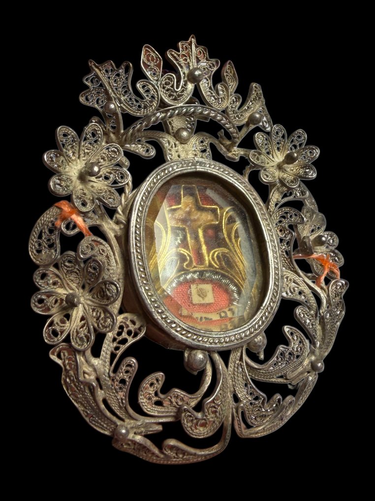 Relikvieskrin - Sølv, Bergkrystall, Tekstil - 1800-1850 - Santa Croce di Nostro Signore Gesù Cristo - Fra sløret til Den Velsignede Jomfru Maria #2.1