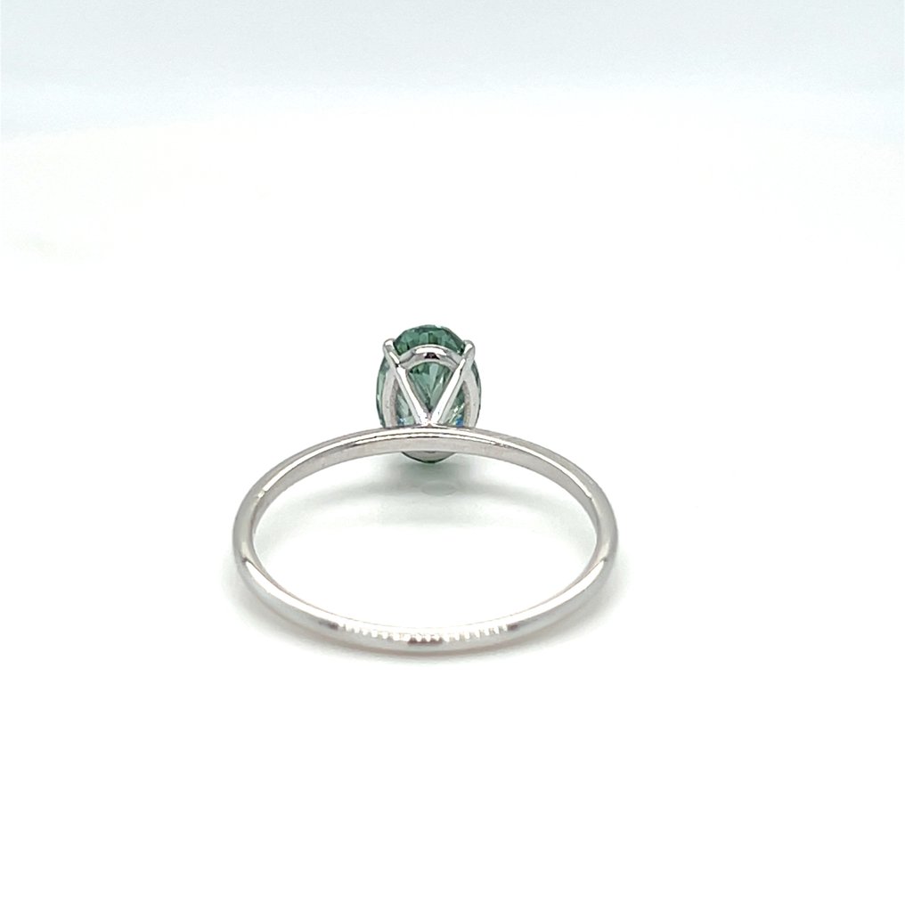 No reserve price - Ring - 14 kt. White gold - 1.17ct. tw. Green Diamond (Fancy coloured lab-grown diamond) #4.3