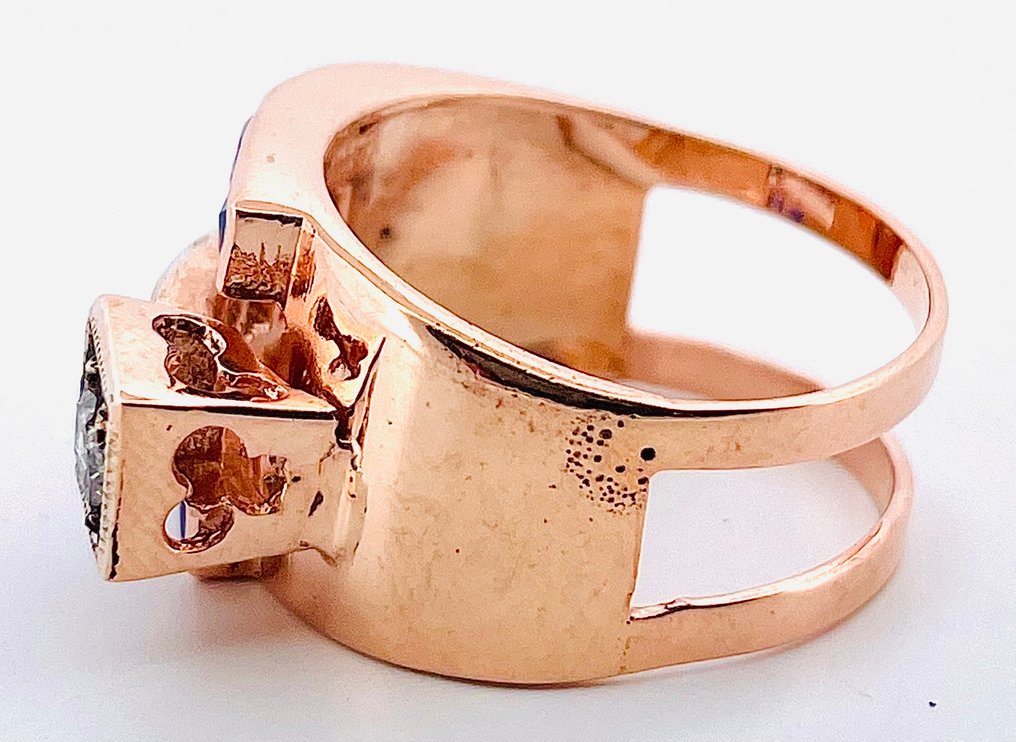 没有保留价 - 戒指 - 9 kt. 玫瑰金, 银 钻石 (天然) - 蓝宝石 #4.3