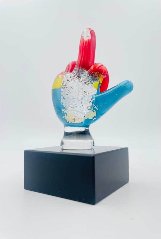 Guidotti - Szobor, Mano Dito Medio con foglia argento - 8 cm - Murano üveg - 2025 #2.1