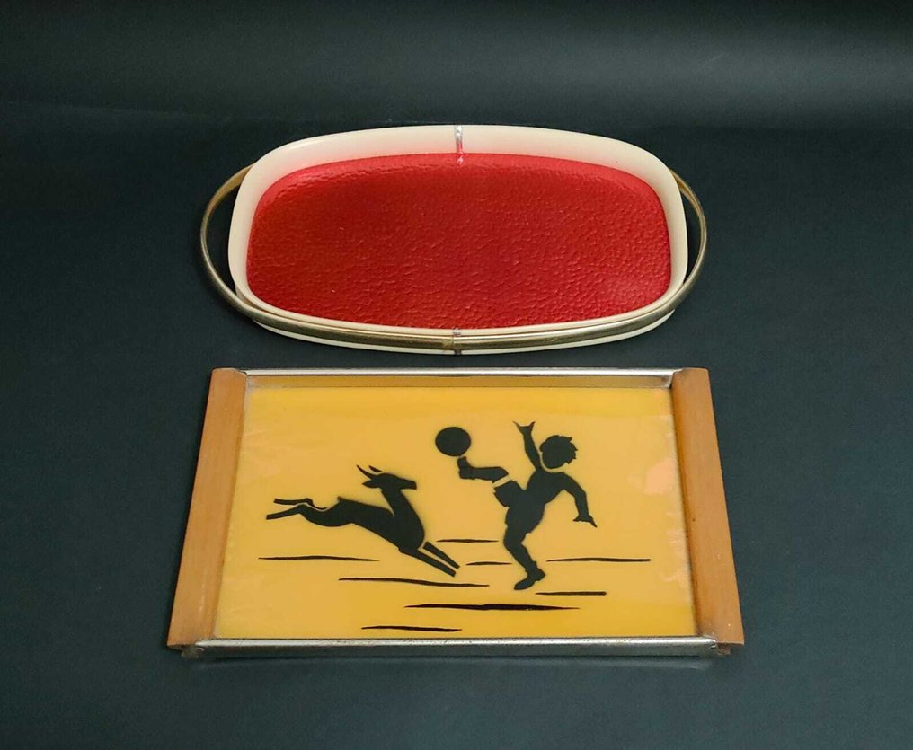 托盤 - 木, 玻璃, 金屬, 塑料 - 50年代装饰托盘一对 #2.1