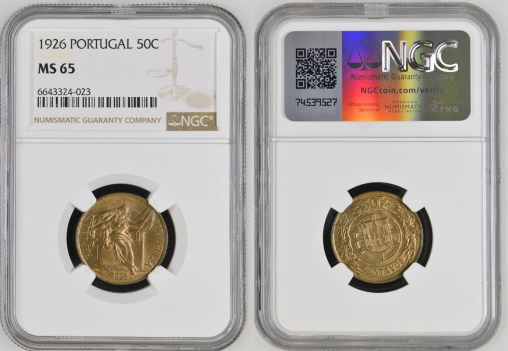 葡萄牙. Republic. 50 centavos 1926.  MS65  (没有保留价) #1.0