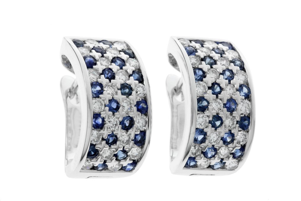 Ohrringe - 18 kt Weißgold -  1.20ct. tw. Saphir - Diamant #1.0