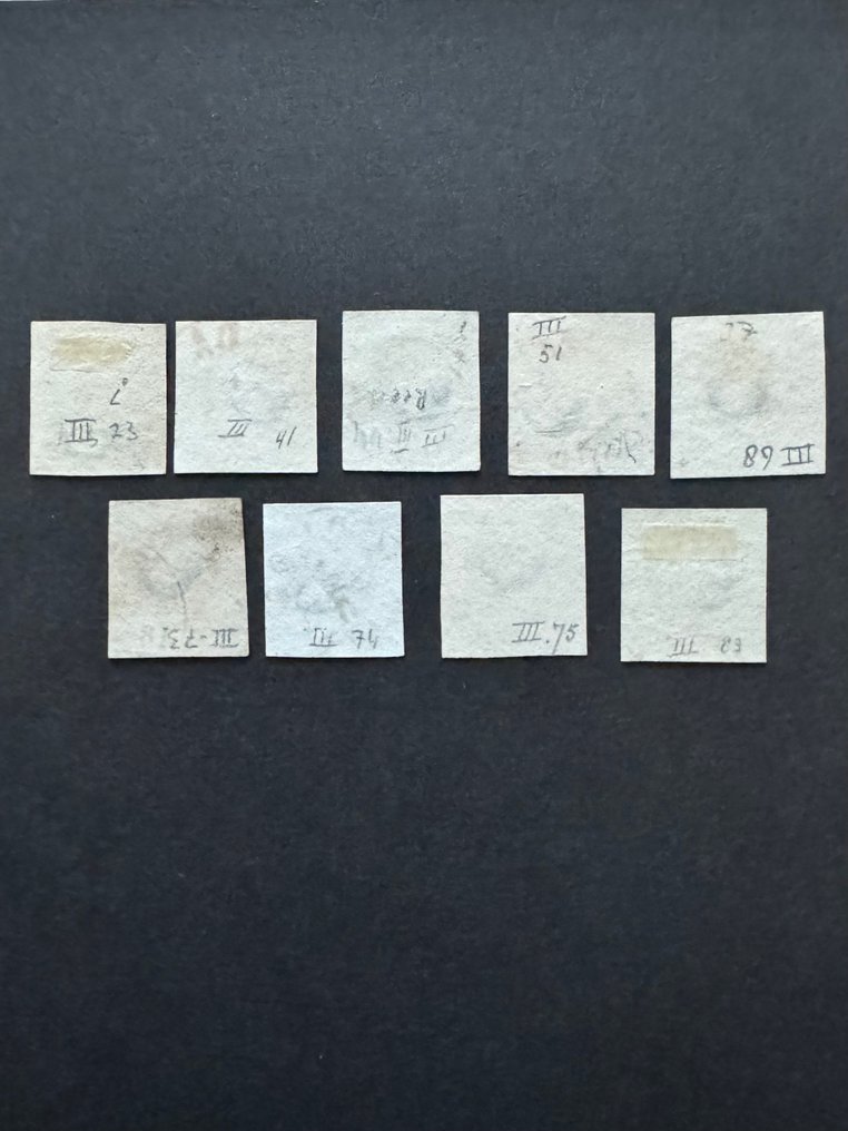 Netherlands 1852 - King William III, selection of positioned stamps Plate III. - NVPH 1i #1.0