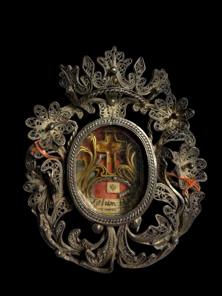 Relikvieskrin - Sølv, Bergkrystall, Tekstil - 1800-1850 - Santa Croce di Nostro Signore Gesù Cristo - Fra sløret til Den Velsignede Jomfru Maria #1.0