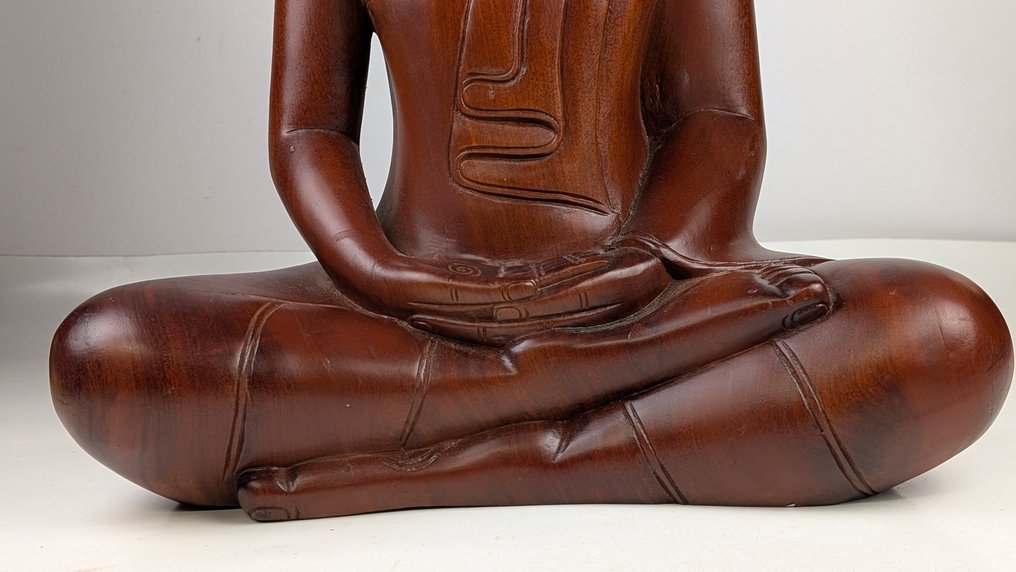 Groot beeld Boeddha in Lotushouding - solid tropical hardwood - Myanmar/Burma #2.1