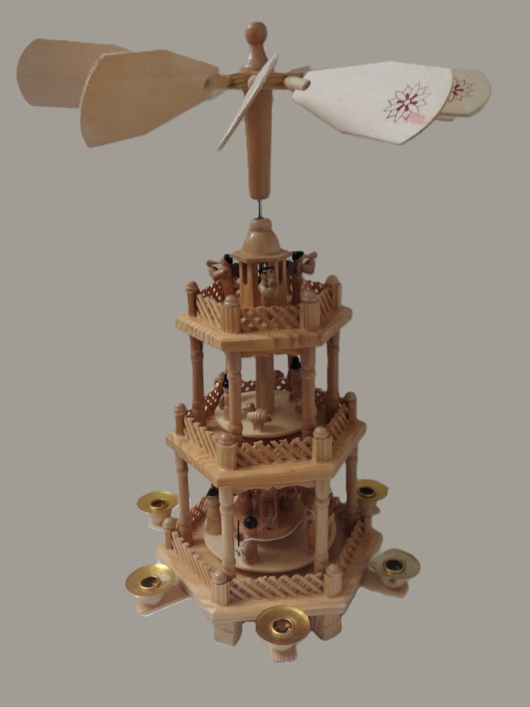 Juleophæng figurer - Rotérende julepyramide 3-etagers - 43 cm - Top - Træ #2.1