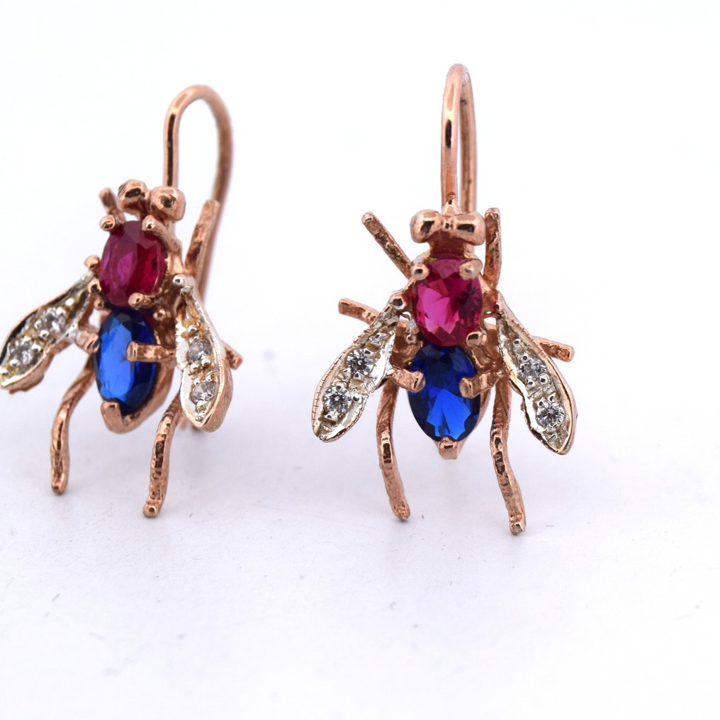 没有保留价 - 耳环 - 9 kt. 玫瑰金 - 1.90ct. tw. 红宝石 - 钻石 - MOSCA #3.2