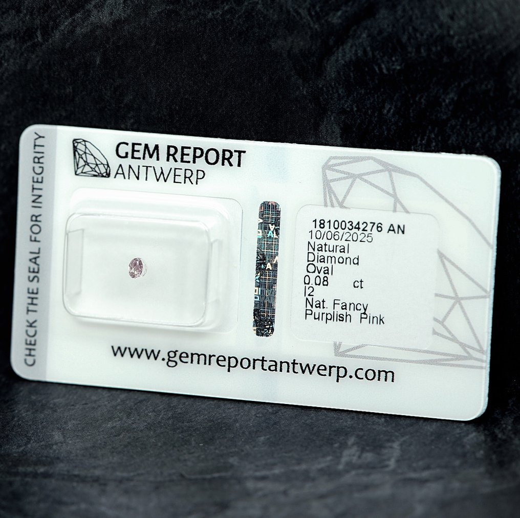 没有保留价 - 1 pcs 钻石  (天然色彩的)  - 0.08 ct - 椭圆形 - Fancy 稍帶紫色的 粉红色 - I2 内含二级 - 安特卫普宝石报告（GRA） #4.3