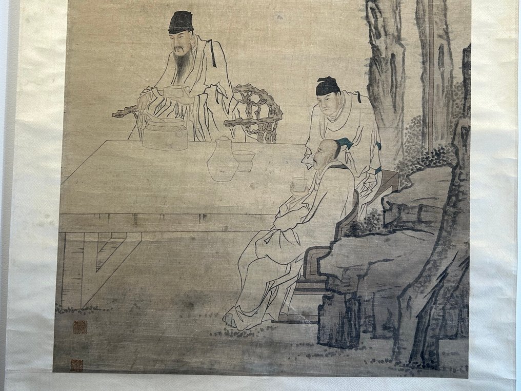 tuinlandschap met geleerden scrol - Signed 黃慎, his school, 19th-20th century - China  (No reserve price) #4.3