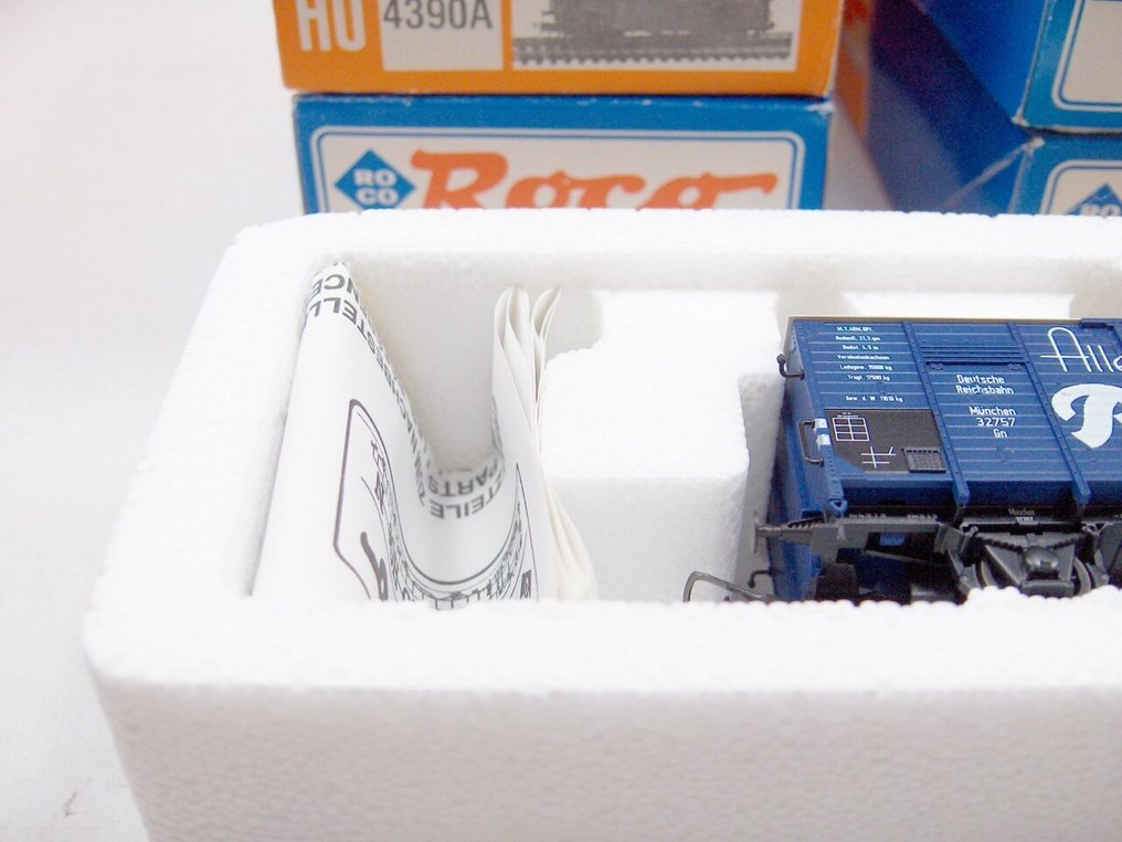 Roco H0 - 46090/4332/4390A/47920/46480/46034 - Τρένο μοντελισμού μεταφοράς εμπορευμάτων (6) - 6x φορτηγά βαγόνια - DB #3.2