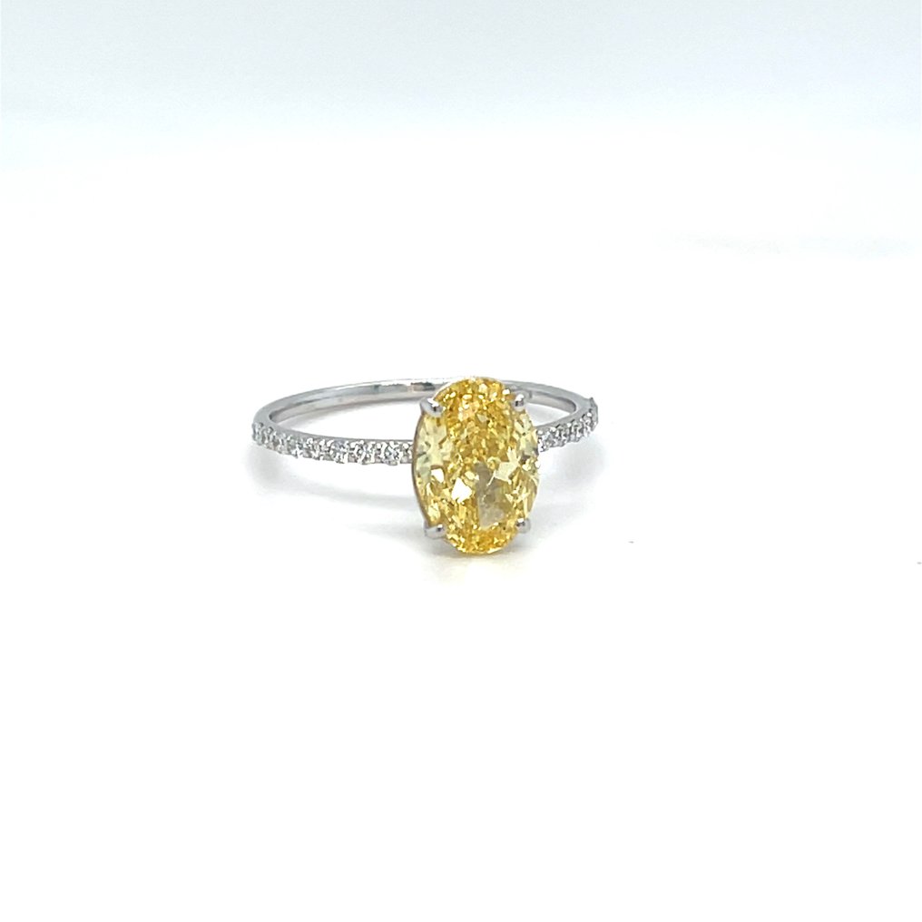 Zonder minimumprijs - Ring - 14 karaat Witgoud - 2.46ct. tw. Geel Diamant (Fancy gekleurde, lab-grown diamant) - Diamant #2.1