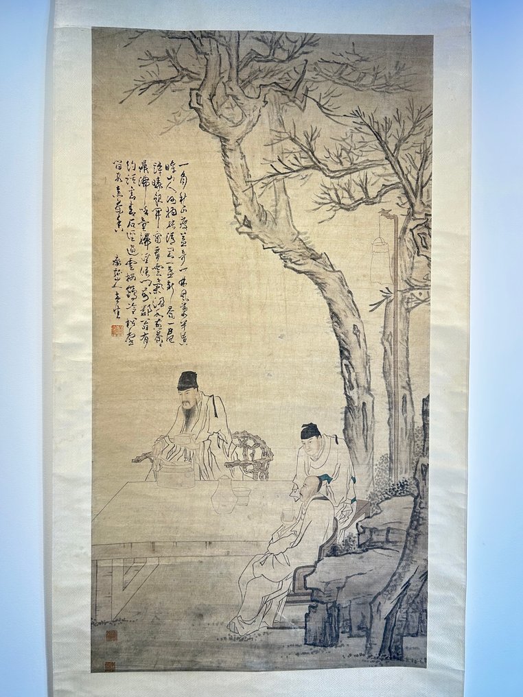 tuinlandschap met geleerden scrol - Signed 黃慎, his school, 19th-20th century - China  (No reserve price) #1.0