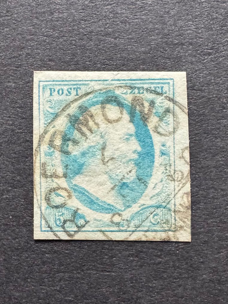 Ολλανδία 1852 - Ο Κόνον Γουίλλεμ ΙΙΙ με halfomdstempels. - NVPH 1 #3.2