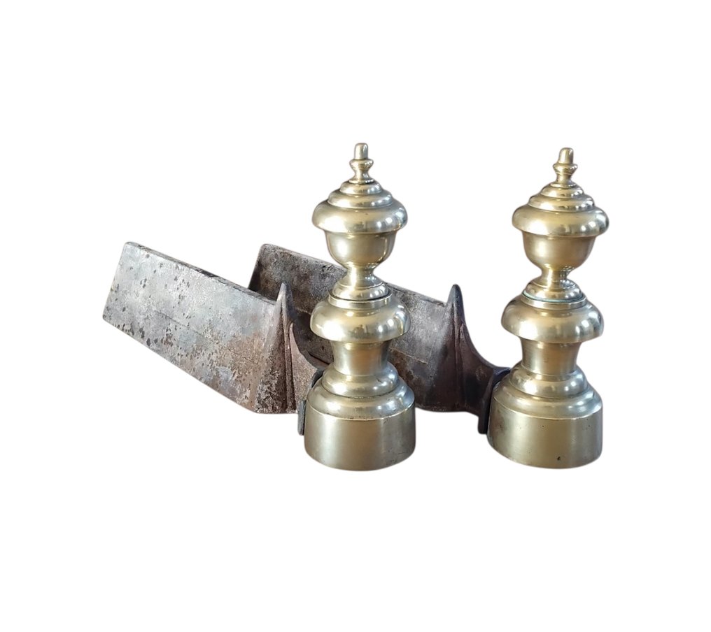 Accesoriu pentru șemineu (2) - Chenets Toupies - Alamă aurit, Fontă #4.3