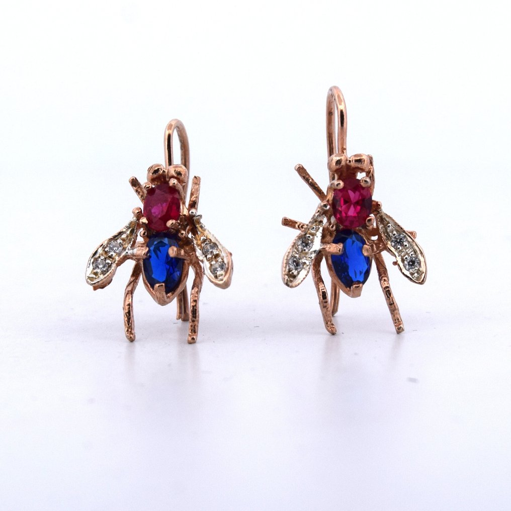 没有保留价 - 耳环 - 9 kt. 玫瑰金 - 1.90ct. tw. 红宝石 - 钻石 - MOSCA #1.0