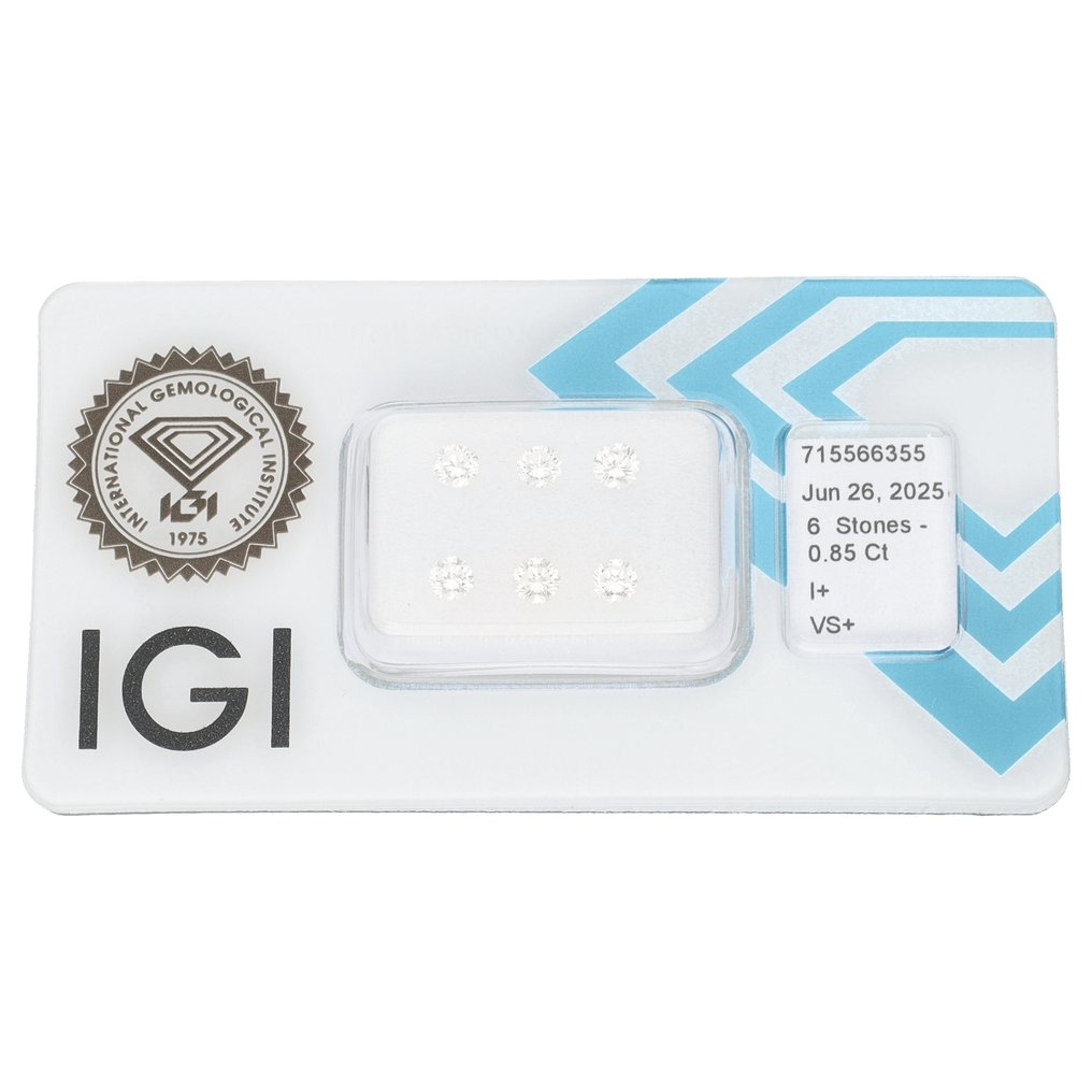 没有保留价 - 6 pcs 钻石  (天然)  - 0.85 ct - 圆形 - I - VS1 轻微内含一级 - 国际宝石研究院（IGI） #1.0