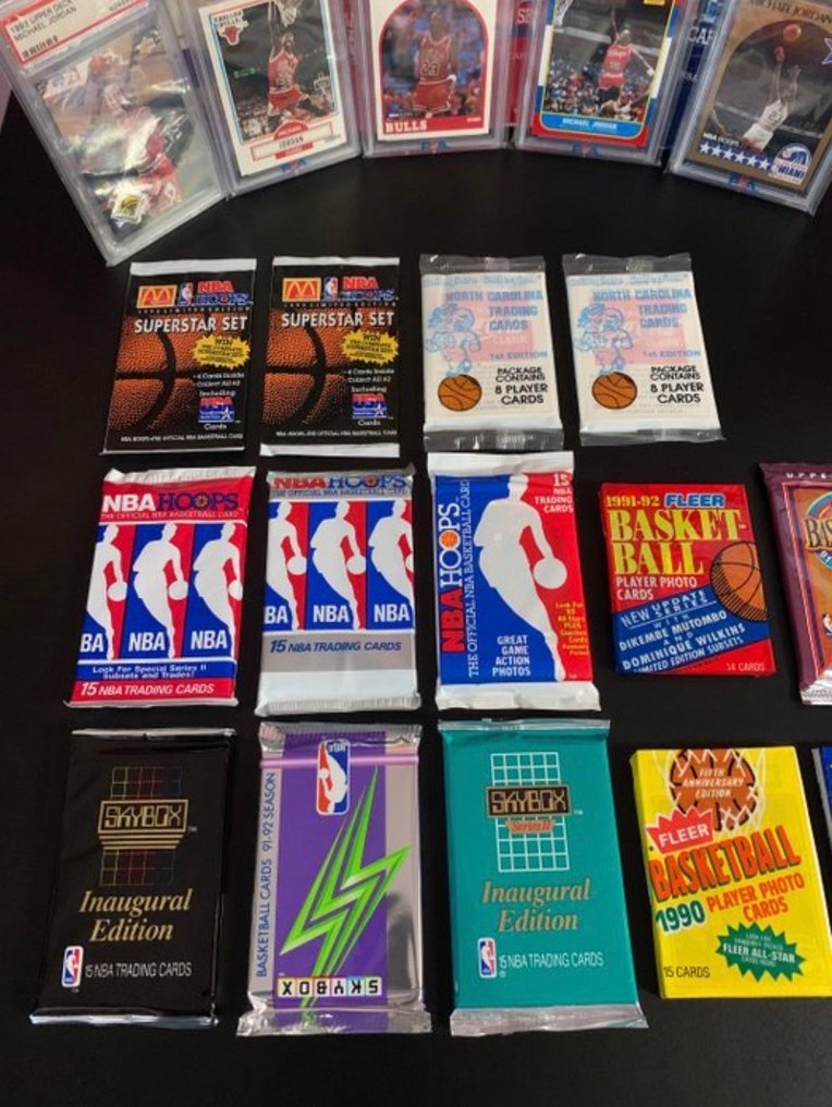 Fleer - 14 Booster pack - 1989,90,91,92,93 Fleer, NBA Hoops, Skybox, Collegiate collection, Topps MICHAEL JORDAN, Larry Bird, #1.0