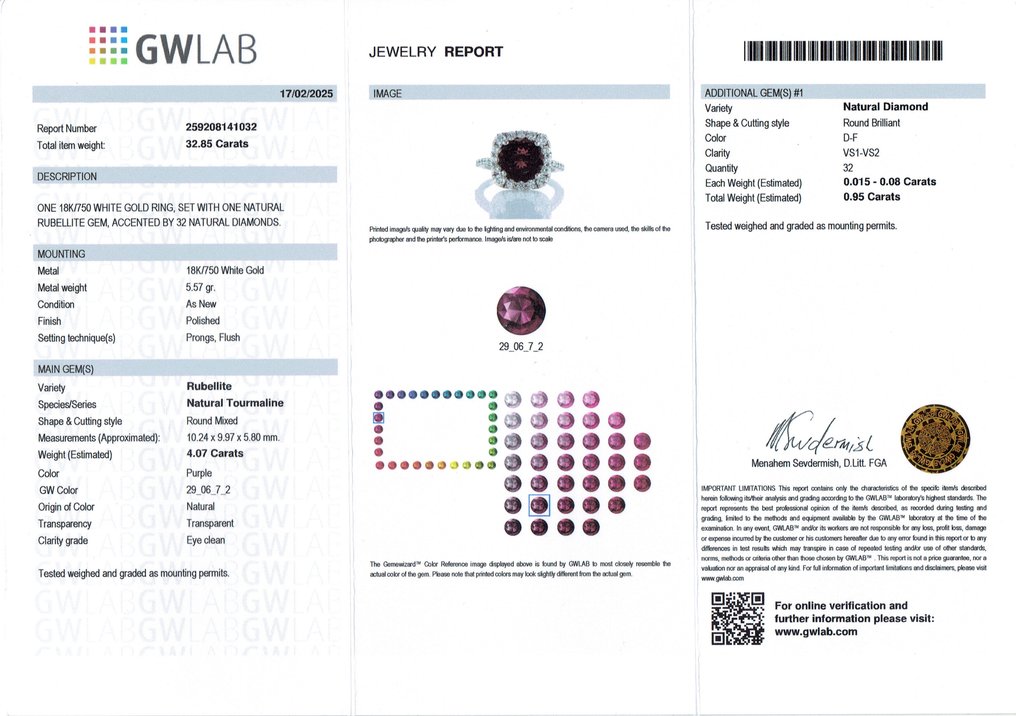 Sormus - 18 kt. Valkokulta -  5.02ct. tw. Turmaliini - Timantti - R00111 #2.1