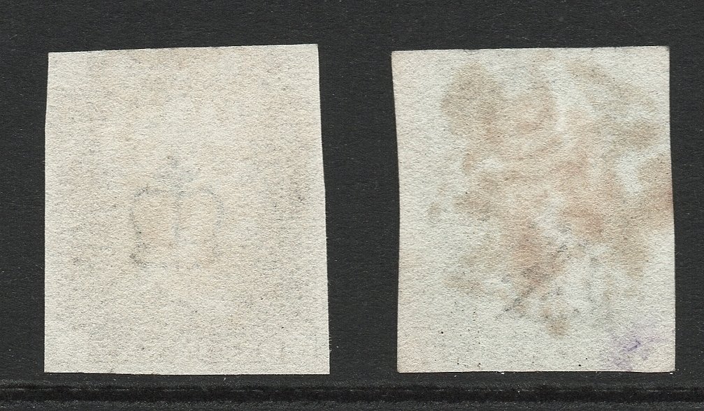 大不列顛 1840 - QV SG2 1d 黑色底板 6，带粉白色 MX；以及 1d 黑色底板 4，带棕红色 MX，非常精细。 #1.0