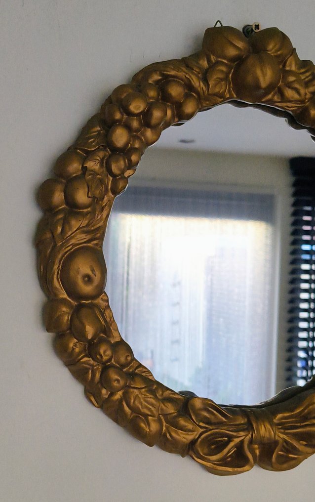 Καθρέφτης  - Gold plated, Γυαλί, Βελούδο, Γύψος - Λεπτομερώς διακοσμημένο με δεσμούς και λουλουδάτα / φρουτένια μοτίβα. #2.1