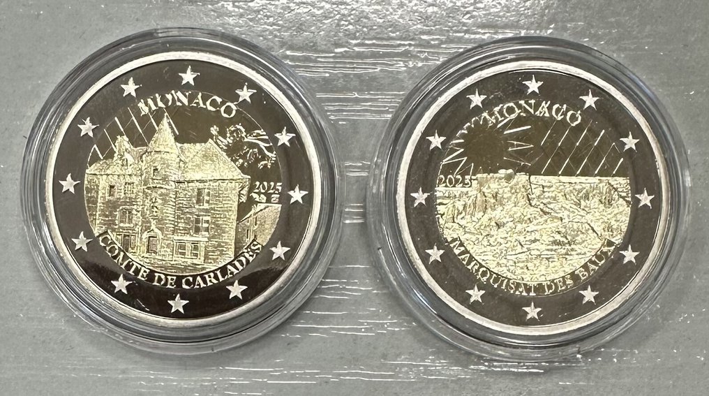 Monaco. 2 Euro 2025 "Comté de Carladès" + "Marquisat des Beaux" (2 monnaies) Proof (No reserve price) #1.0