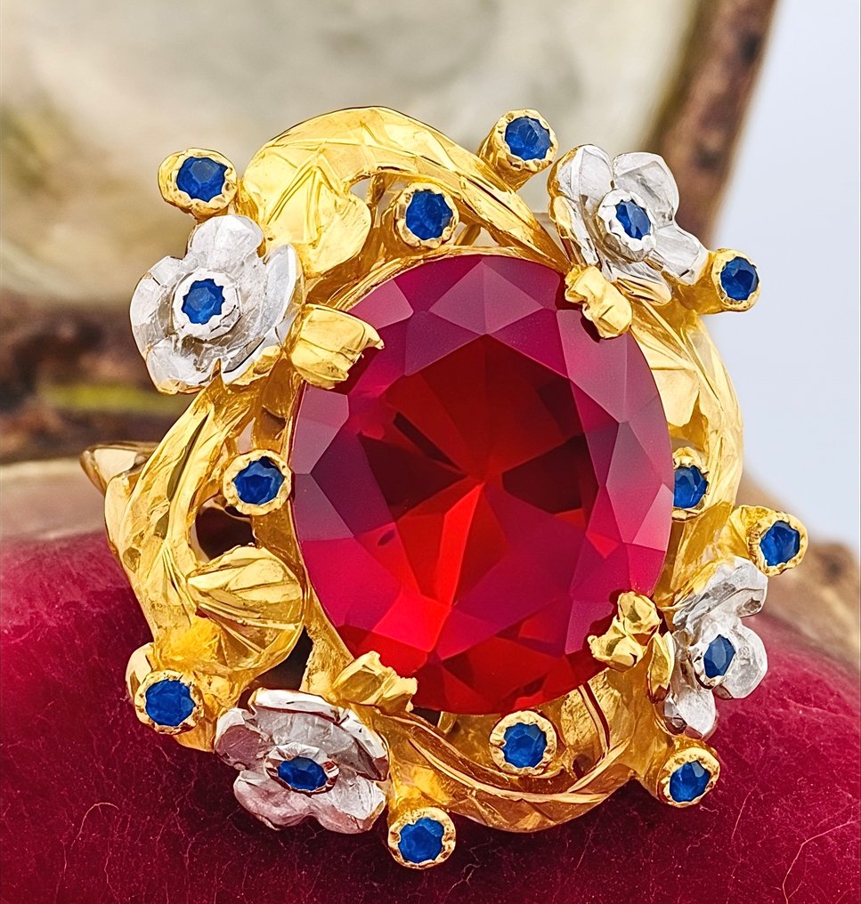 没有保留价 - 戒指 - 9 kt. 黄金, 银 红宝石 - 蓝宝石 #3.2