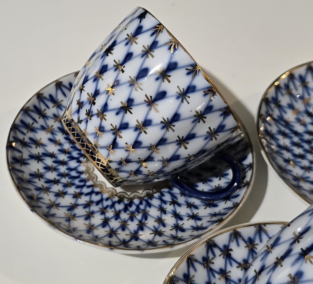 Lomonosov Imperial Porcelain Factory - A.Yatskevich - Servizio da caffè per 6 persone (12) - Cobalt Net - Porcellana #3.2