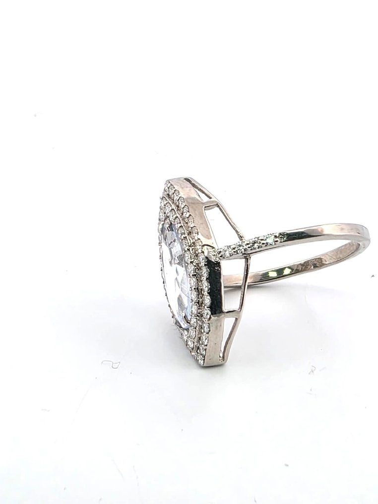 沒有保留價 - 戒指 - 18 克拉 白金 海藍寶石 - 鉆石 #1.0