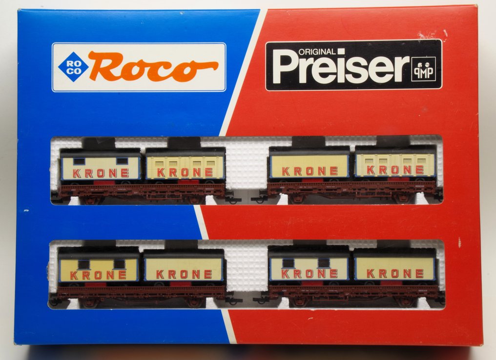 Roco, Preiser H0 - 44008/30725 - Zestaw modeli wagonu towarowego (1) - Specjalne wydanie 1987 Zirkusset I z wagonami cyrkowymi KRONE - DB, SNCF #1.0