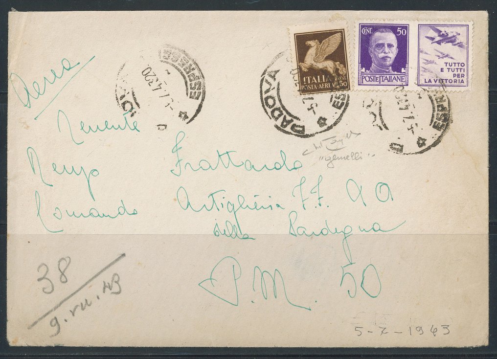 意大利王国  - 战争宣传50年代。'Aviazione'第11号 + P.A. 50分币棕色第11号，签署者为Raybaudi。 #1.0